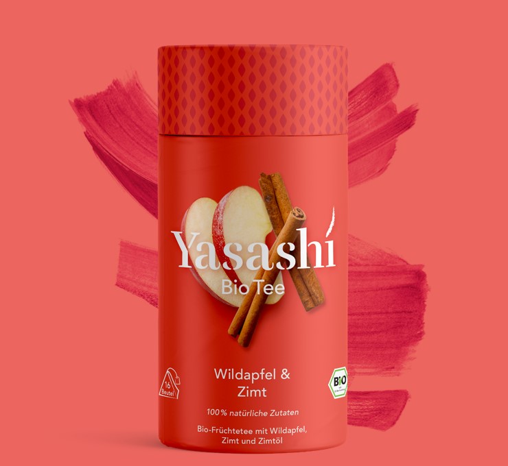 Yasashí Teedose in rot - Bio Früchtetee mit Wildapfel, Zimt und Zimtöl