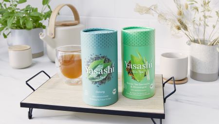 Yasashí 2er Pack Teedosen - Bio Grüner Tee Genmaicha & Zitronengras und Bio Tee Oolong und einem gefüllten Thermo Teeglas