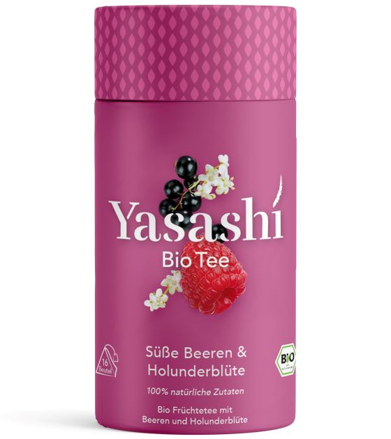 Yasashí Teedose in lila - Bio Früchtetee mit Beeren und Holunderblüte -  100 % natürliche Zutaten