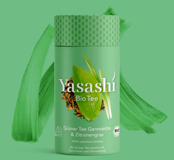Yasashí Teedose in grün - Bio Grüner Tee Sencha mit Genmaicha und Zitronengras