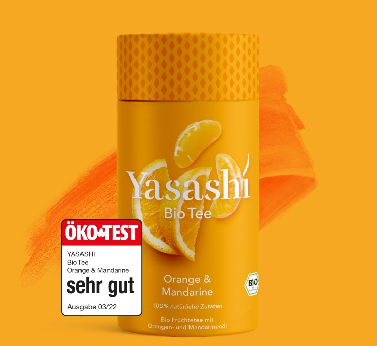 Yasashí Teedose in gelb - Bio Früchtetee Orange und Mandarine