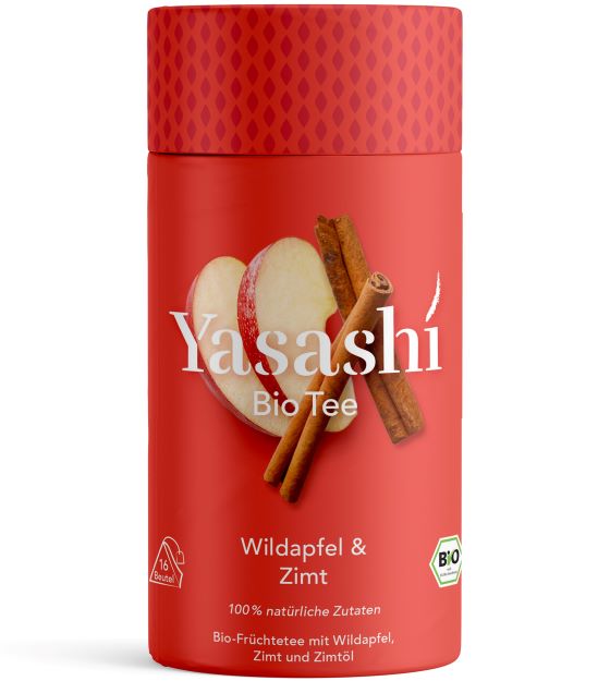 Yasashí Teedose in rot - Bio Früchtetee Wildapfel & Zimt -  100 % natürliche Zutaten